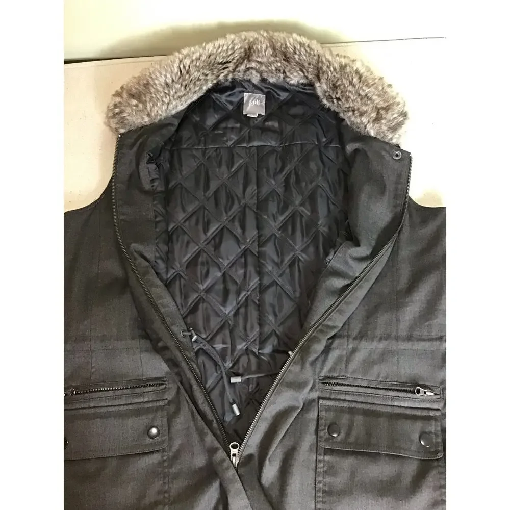J Jill Women Vest with Fur Trim Collar Sz. Lrg Brown EUC Winter layering piece